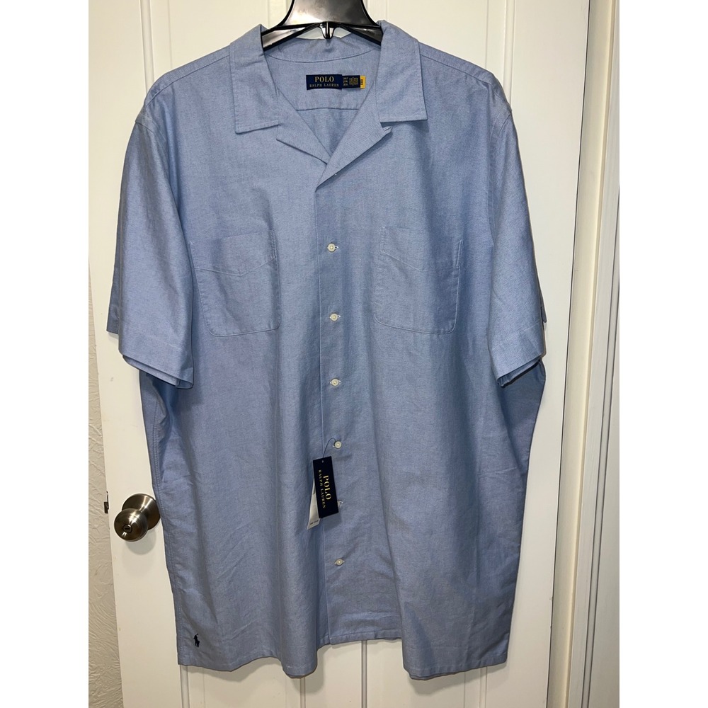 NWT Polo Ralph Lauren Mens 3XLT Blue Oxford Camp Collar Short Sleeve Shirt